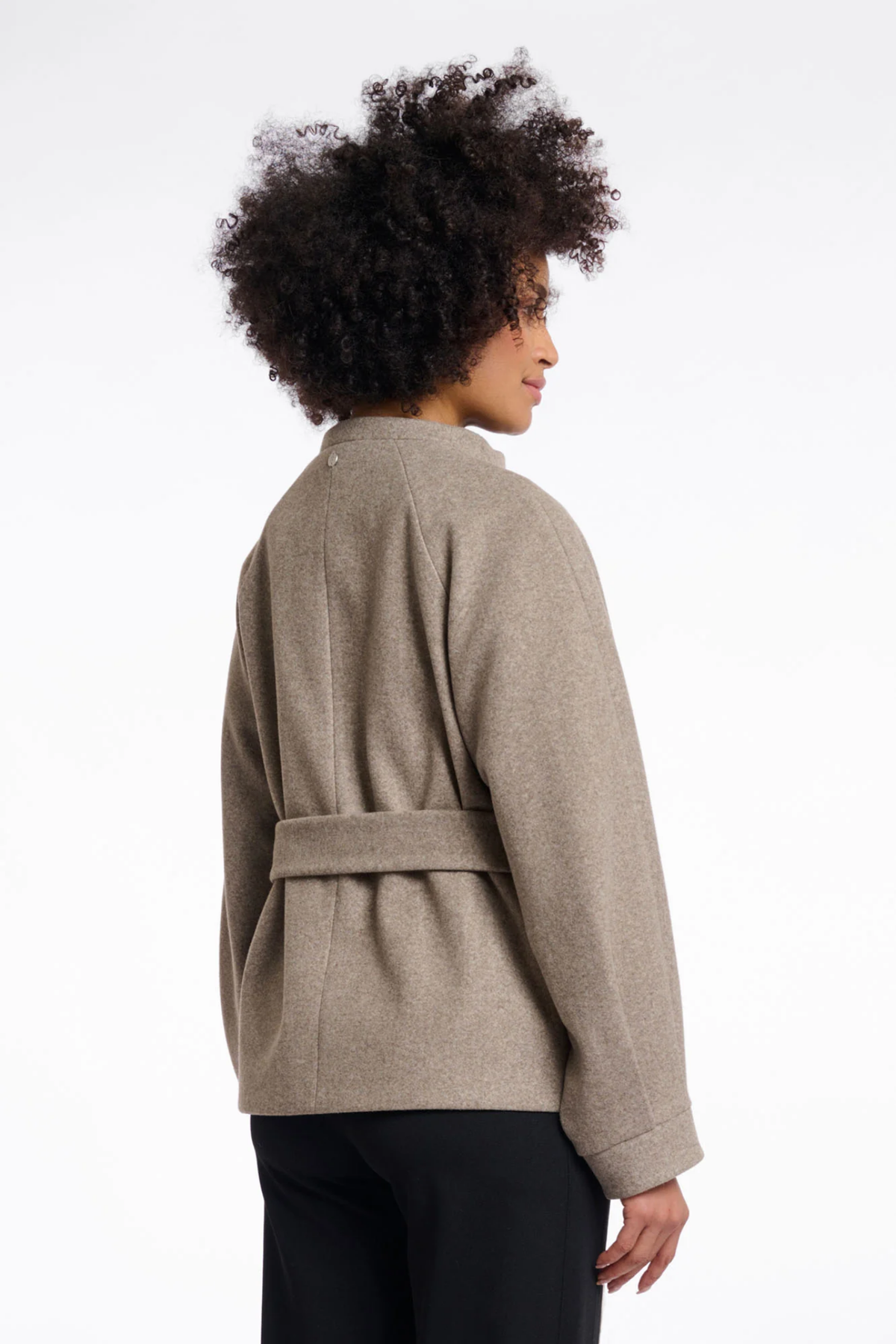 Shop the Rino & Pelle Cornelia Jacket in Toffee Melange at Dotique. A soft lightweight jacket with a belted waist, button front and side pockets.