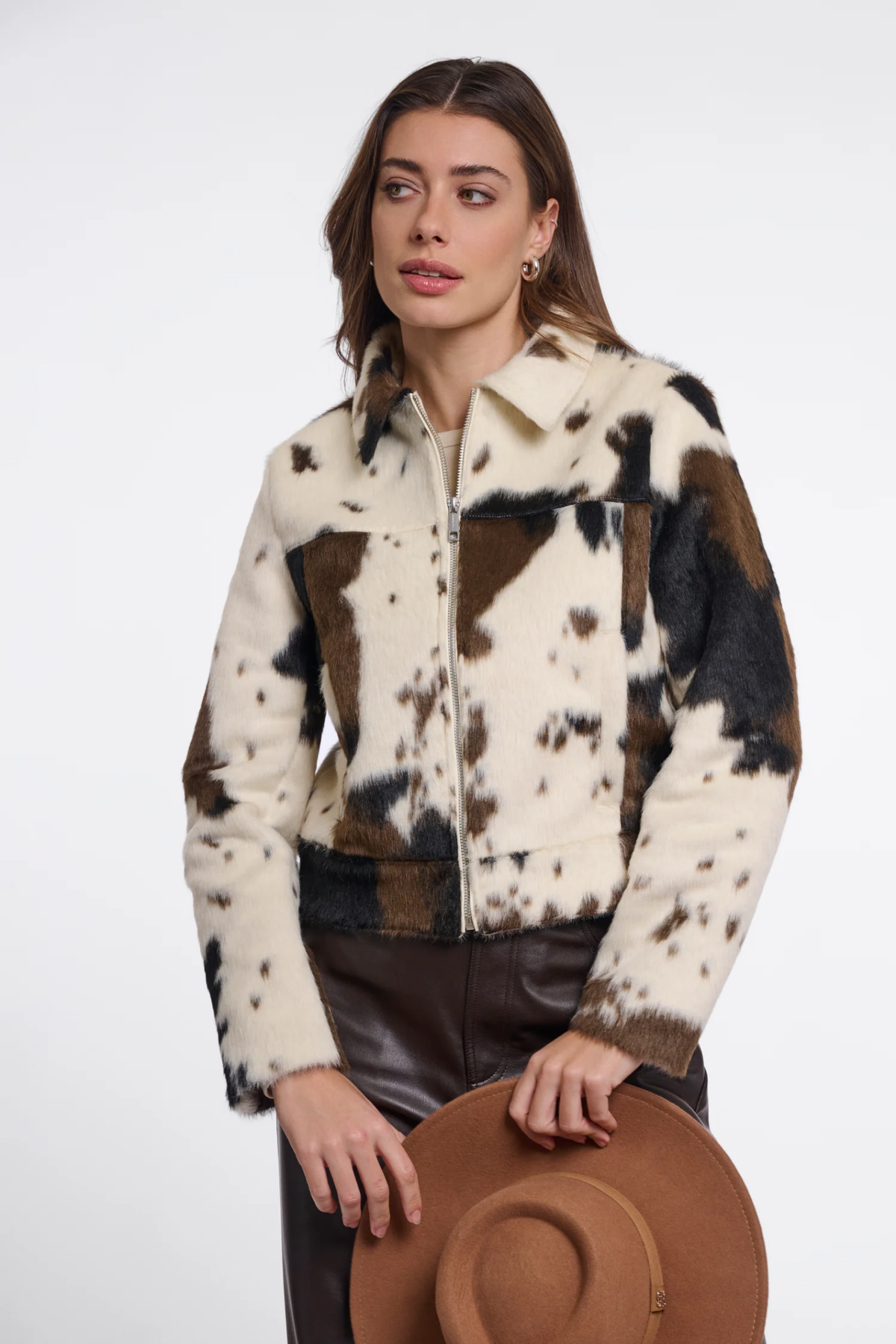 Shop the Rino & Pelle Touka Cow Print Jacket at Dotique. A statement cow-print jacket with a faux-leather look and easy zip-front shape.