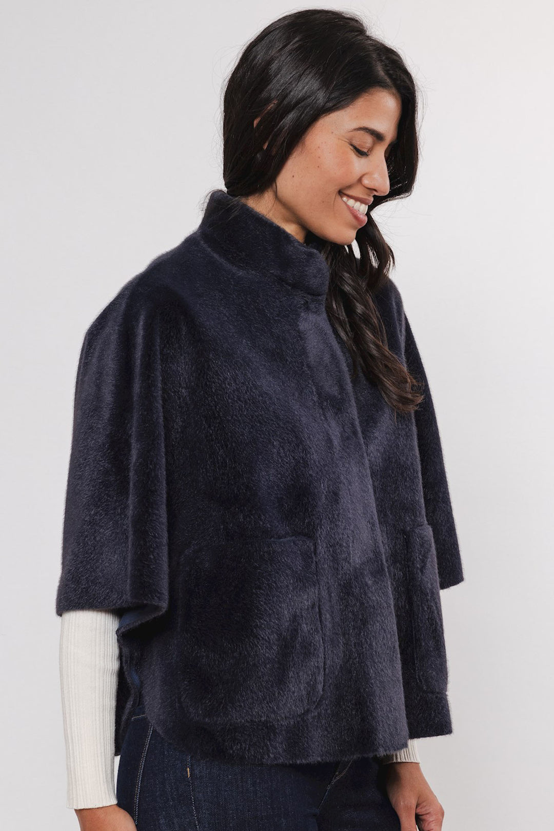 Rino & Pelle Dewi 7002411 Faux Fur Cape Navy - Dotique