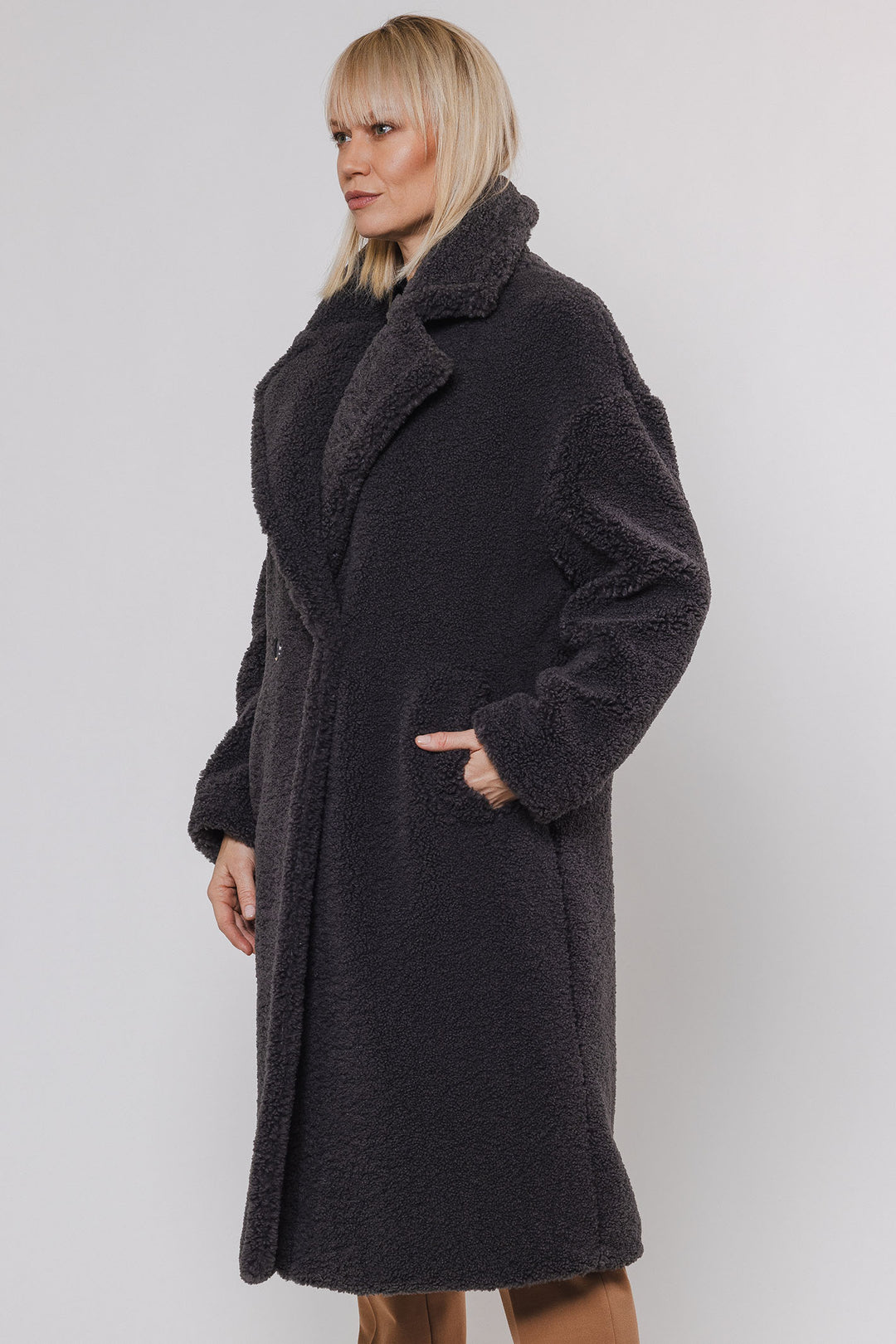 Rino & Pelle Elicia 7002412 Teddy Double Breasted Coat Graphite - Dotique