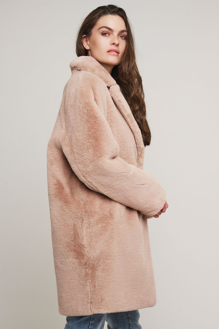 Rino & Pelle Geppe 7002412 Midi Length Faux Fur Jacket Powder Pink - Dotique