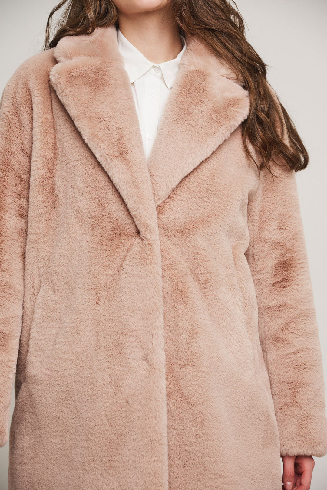 Rino & Pelle Geppe 7002412 Midi Length Faux Fur Jacket Powder Pink - Dotique