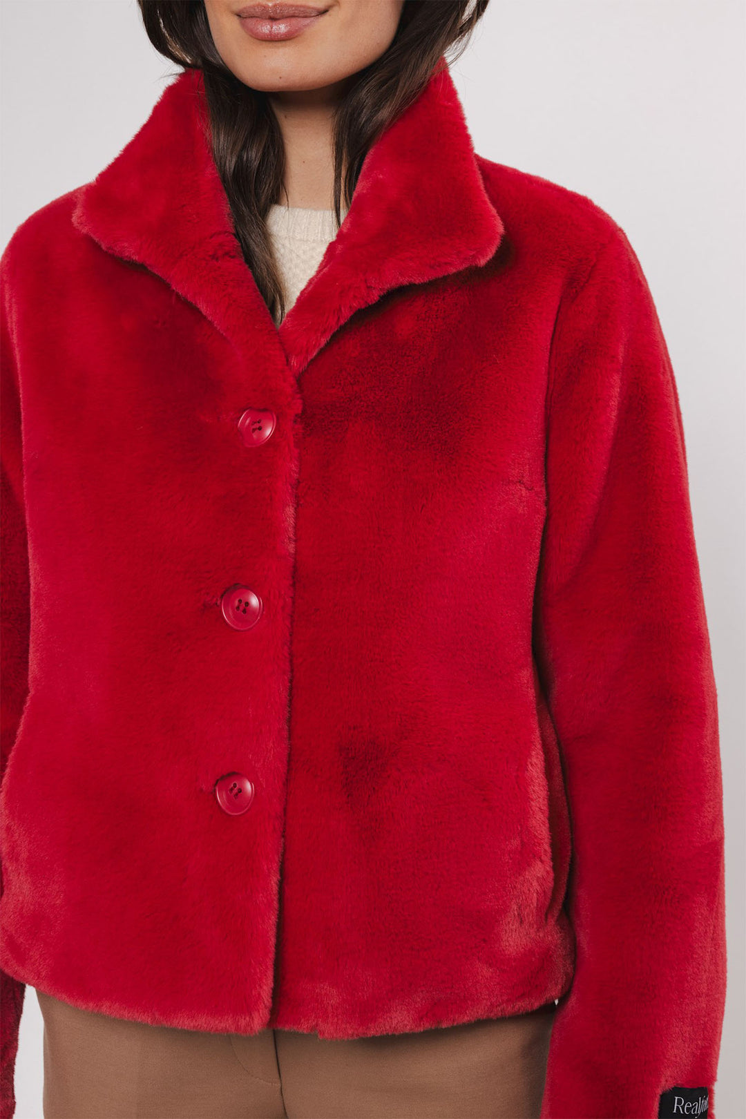 Rino & Pelle Vie 7002411 Single Breasted Fake Fur Jacket Red Berry - Dotique