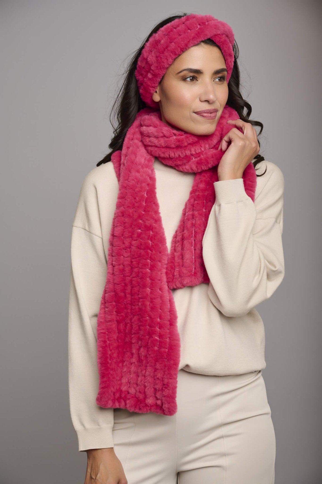 Rino & Pelle Afke 7002310 Barberry Pink Faux Fur Scarf - Dotique