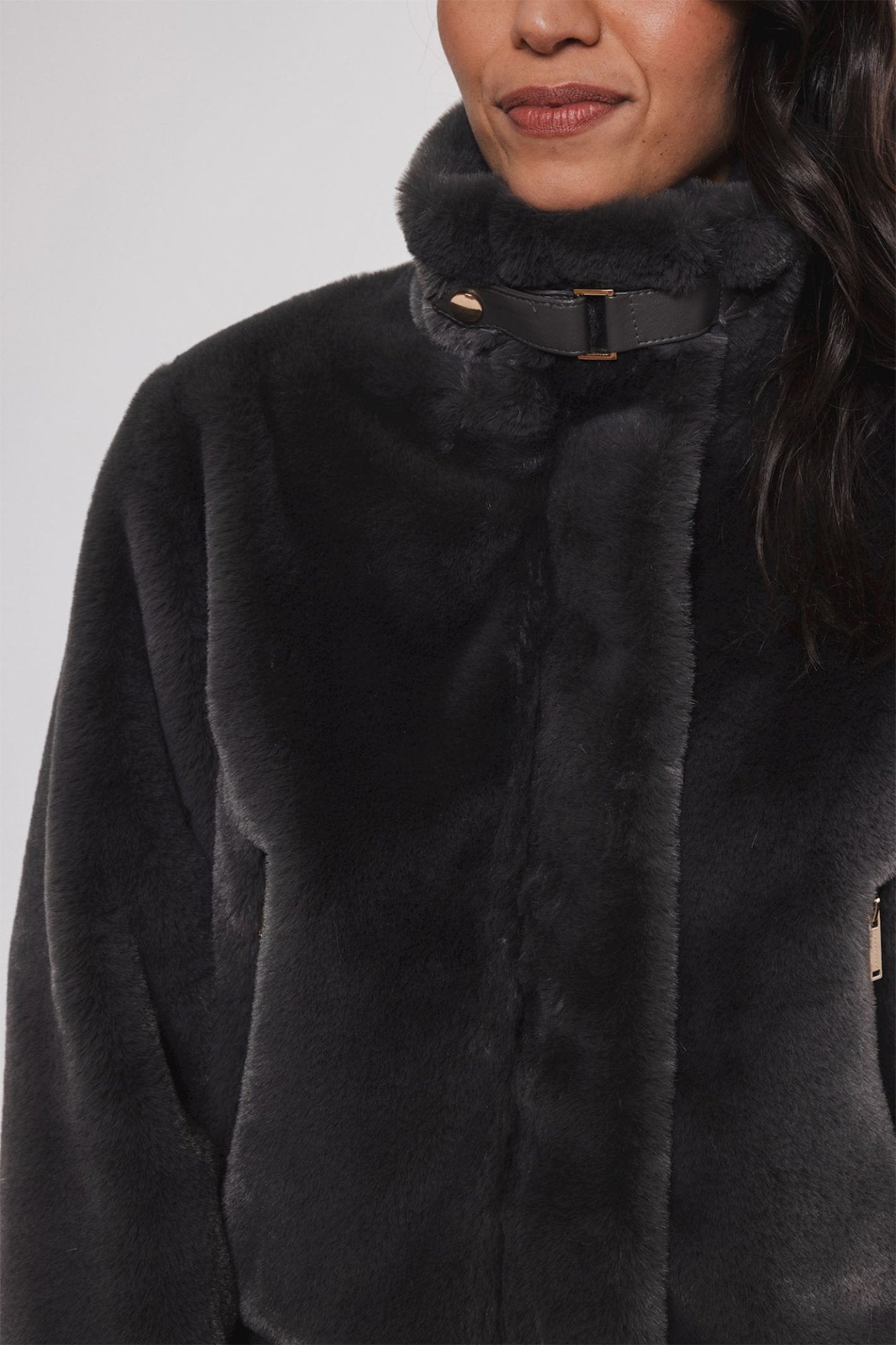 Rino & Pelle Ambra 7002411 Short Fake Fur Jacket Graphite - Dotique