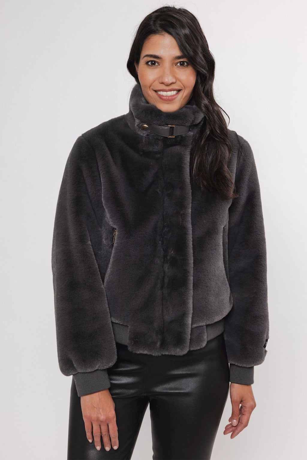 Rino & Pelle Ambra 7002411 Short Fake Fur Jacket Graphite - Dotique