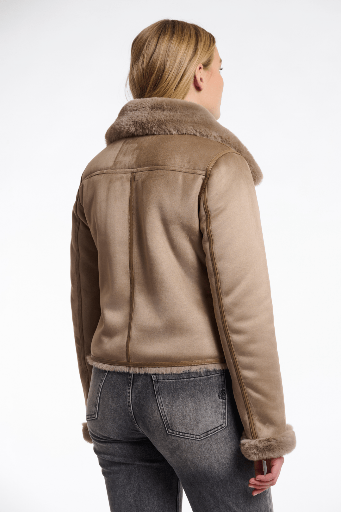 Rino & Pelle Bacia 7002512 Faux Fur Biker Jacket - Toffee - at Dotique