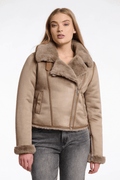 Rino & Pelle Bacia 7002512 Faux Fur Biker Jacket - Toffee - at Dotique