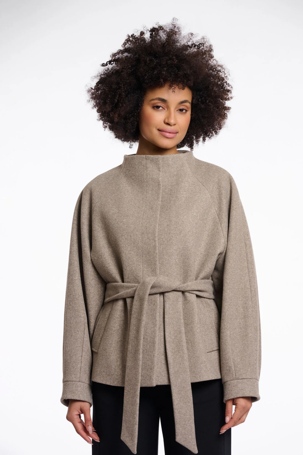 Shop the Rino & Pelle Cornelia Jacket in Toffee Melange at Dotique. A soft lightweight jacket with a belted waist, button front and side pockets.
