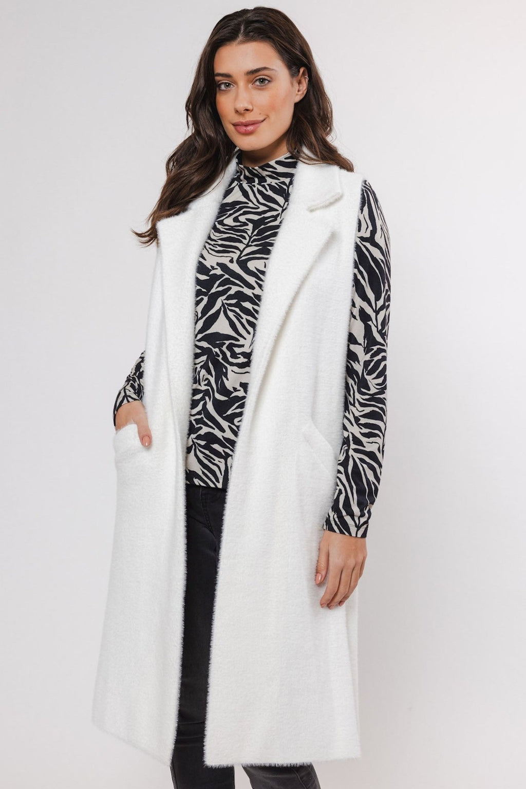 Rino & Pelle Dallas 5002411 Long Waist Coat Snow White - Dotique