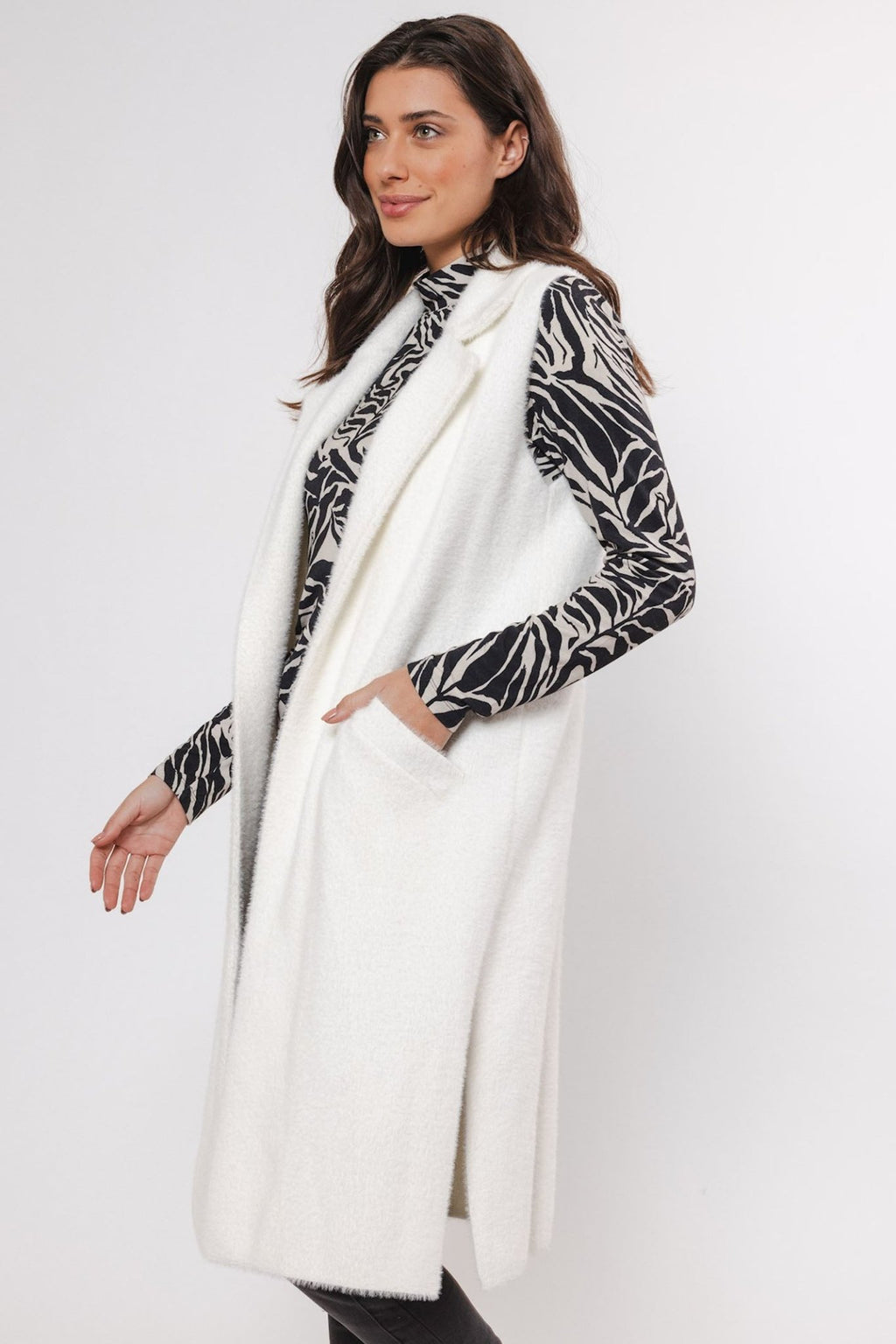 Rino & Pelle Dallas 5002411 Long Waist Coat Snow White - Dotique