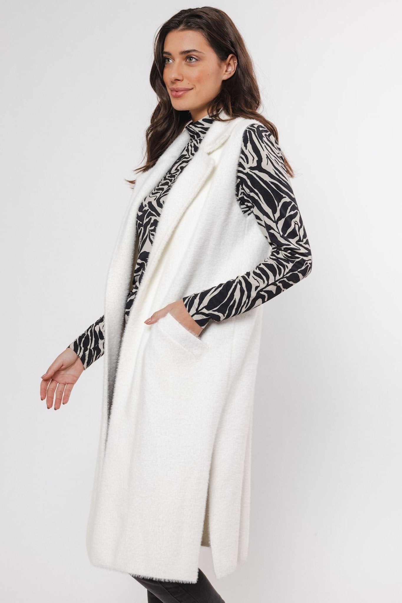 Rino & Pelle Dallas 5002411 Long Waist Coat Snow White - Dotique