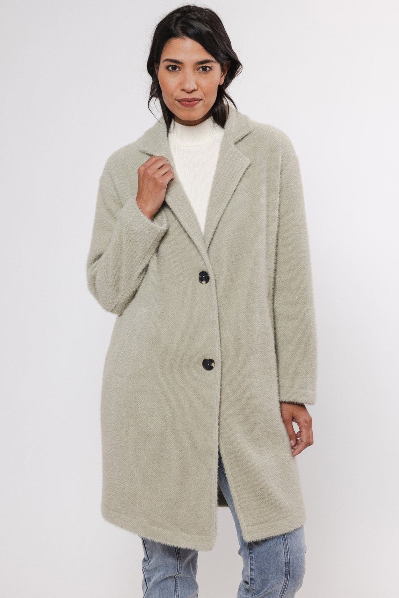 Rino & Pelle Gwen Long Single Breasted Coat Artichoke 7002411 - Dotique - Rino & Pelle