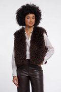 Shop the Rino & Pelle Sensy Faux Fur Waistcoat in Coffee Roast at Dotique. A soft brown faux fur gilet with a relaxed fit, perfect for autumn layering.