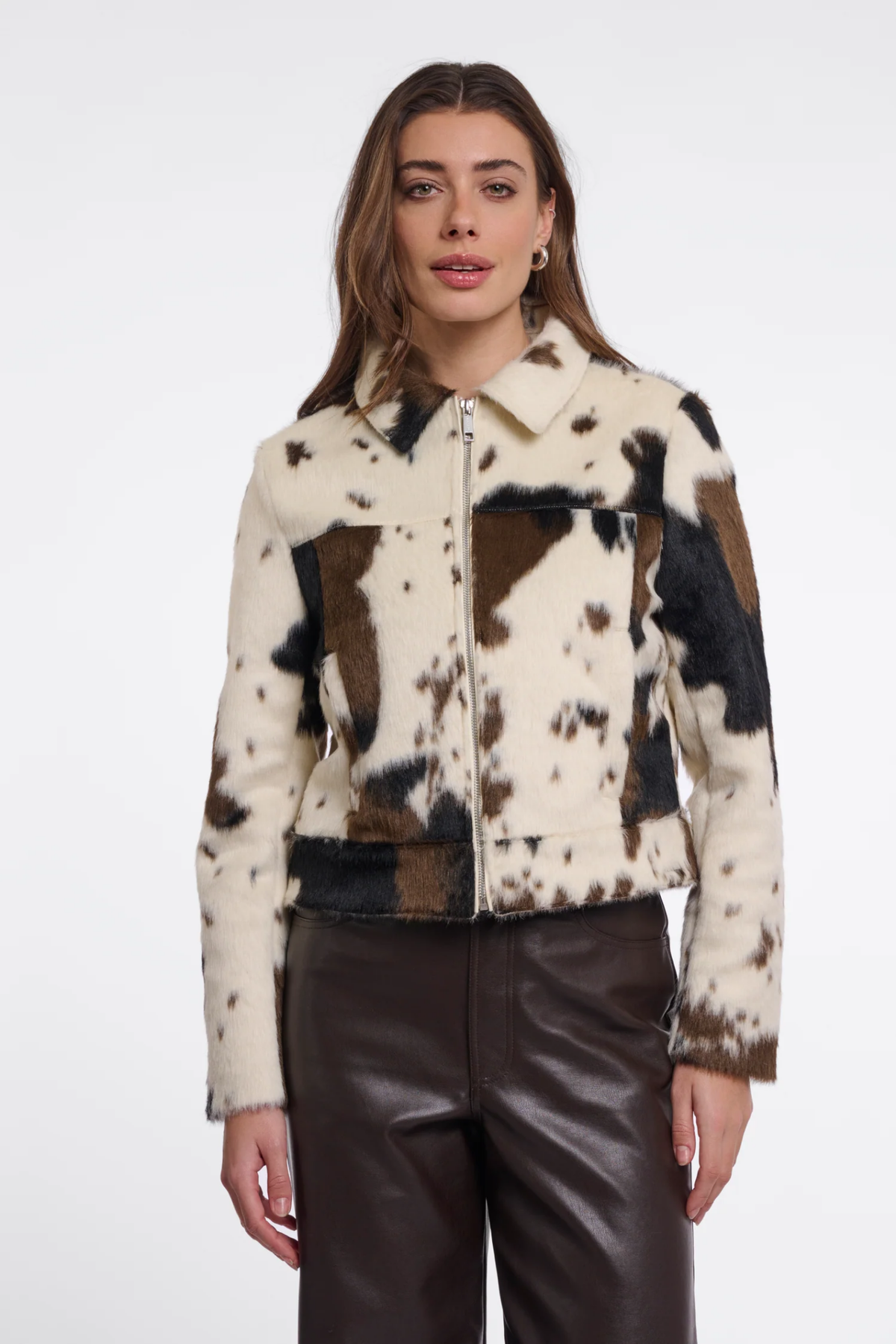 Shop the Rino & Pelle Touka Cow Print Jacket at Dotique. A statement cow-print jacket with a faux-leather look and easy zip-front shape.