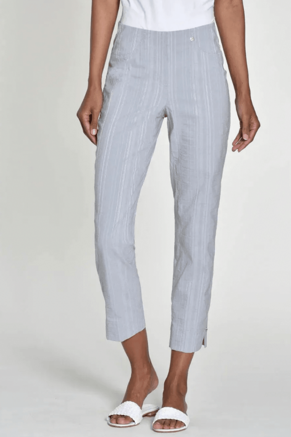 Robell 51622-54554 Rose 09 (68cm) Lightweight Seersucker Trousers - Pearl Grey (920)