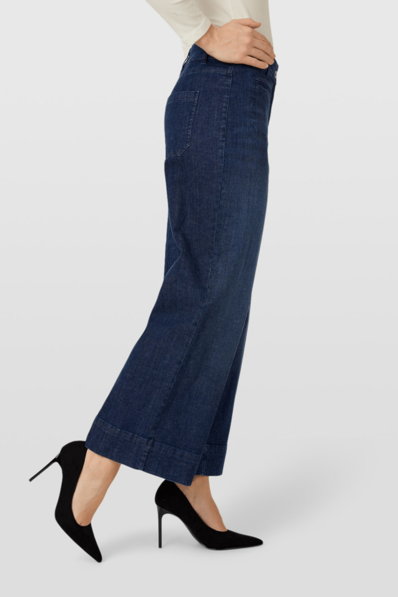 Robell 53606 54159 Debby 09 Ankle Grazer Wide Leg Jeans 68cm Dark Denim (69) at Dotique