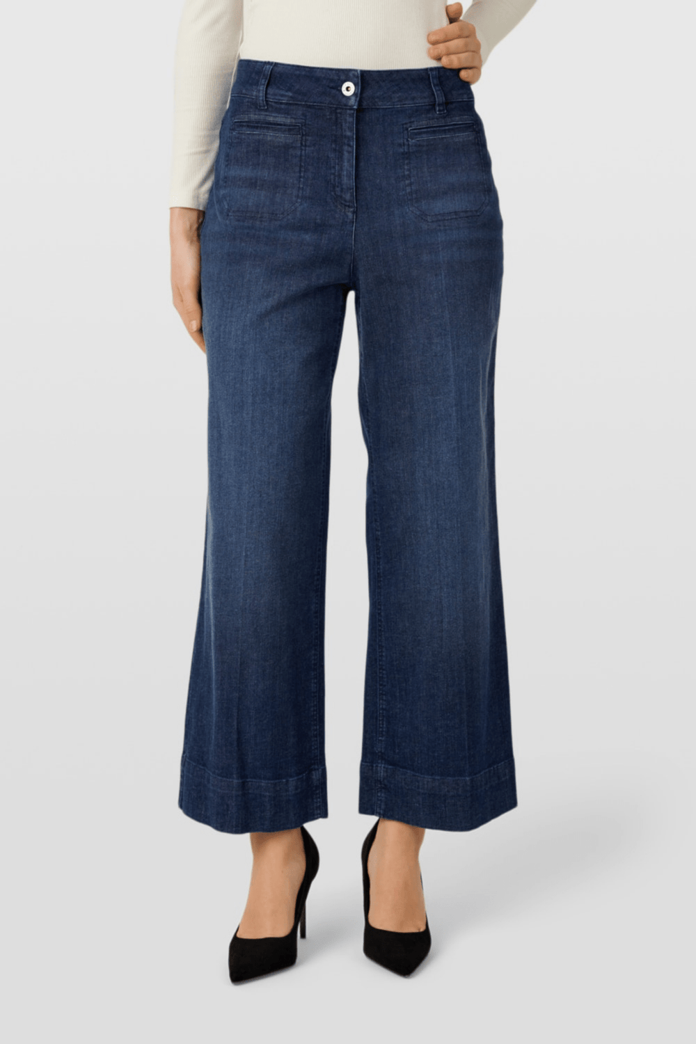 Robell 53606 54159 Debby 09 Ankle Grazer Wide Leg Jeans 68cm Dark Denim (69) at Dotique
