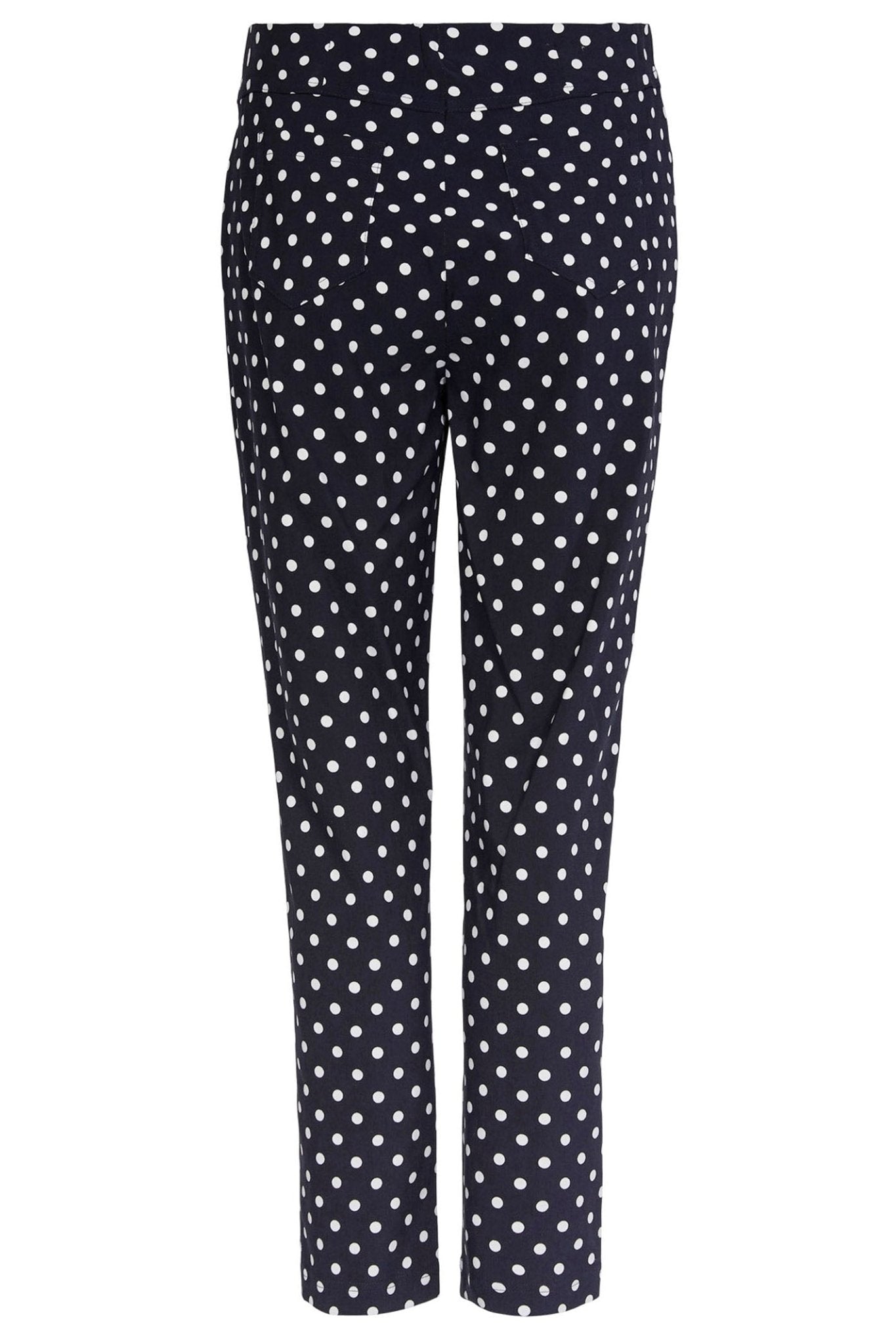 Robell Bella 09 51560 54570 69 Navy White Polka Dot Slim Fit Ankle Grazer Trousers 68cm - Dotique