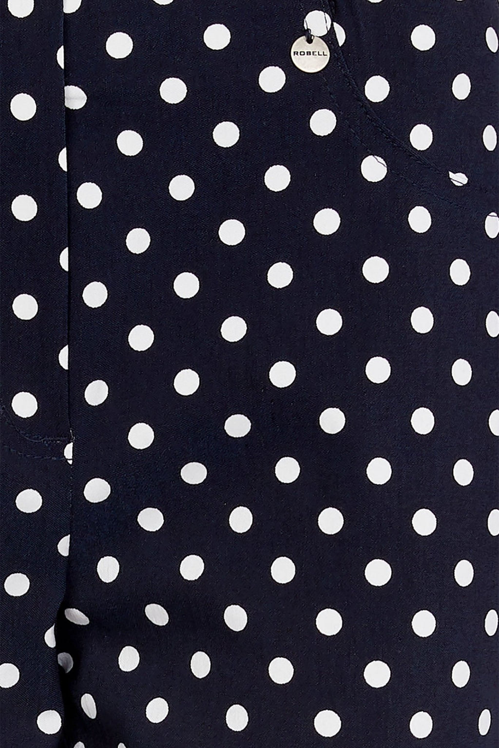 Robell Bella 09 51560 54570 69 Navy White Polka Dot Slim Fit Ankle Grazer Trousers 68cm - Dotique