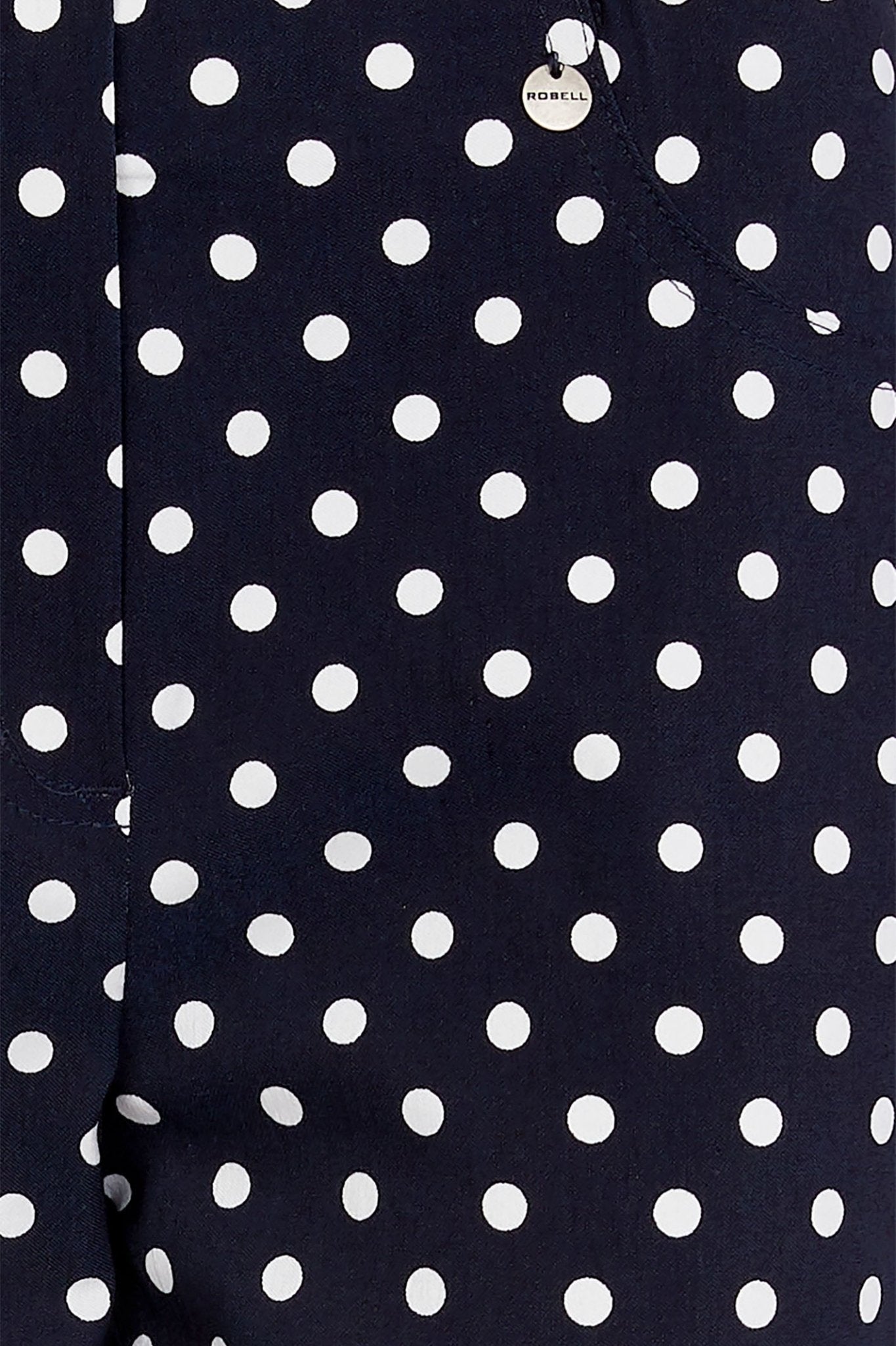 Robell Bella 09 51560 54570 69 Navy White Polka Dot Slim Fit Ankle Grazer Trousers 68cm - Dotique