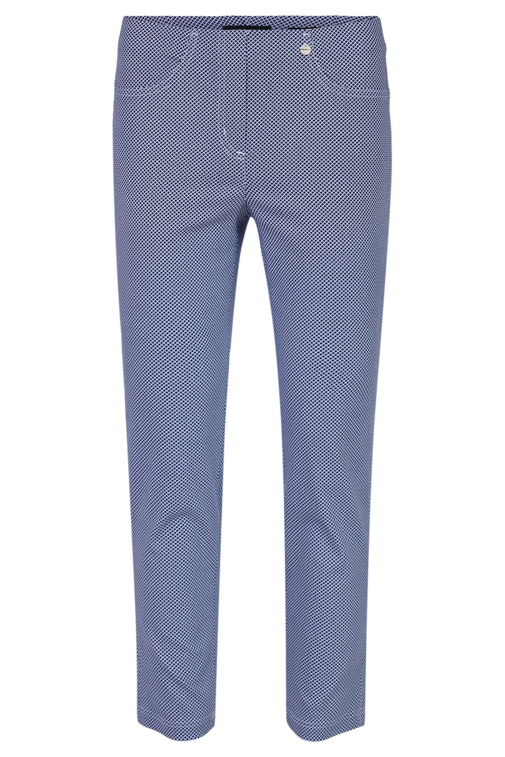 Robell Bella 09 51560 54736 69 Navy Geometric Print Slim Fit Ankle Grazer Trousers - Dotique