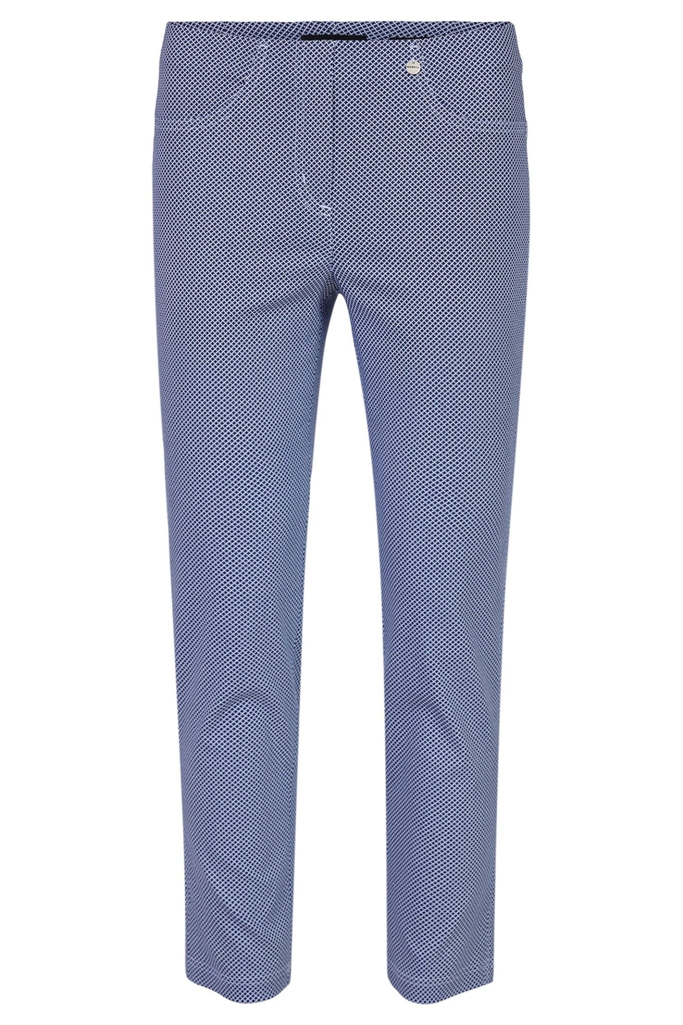 Robell Bella 09 51560 54736 69 Navy Geometric Print Slim Fit Ankle Grazer Trousers - Dotique
