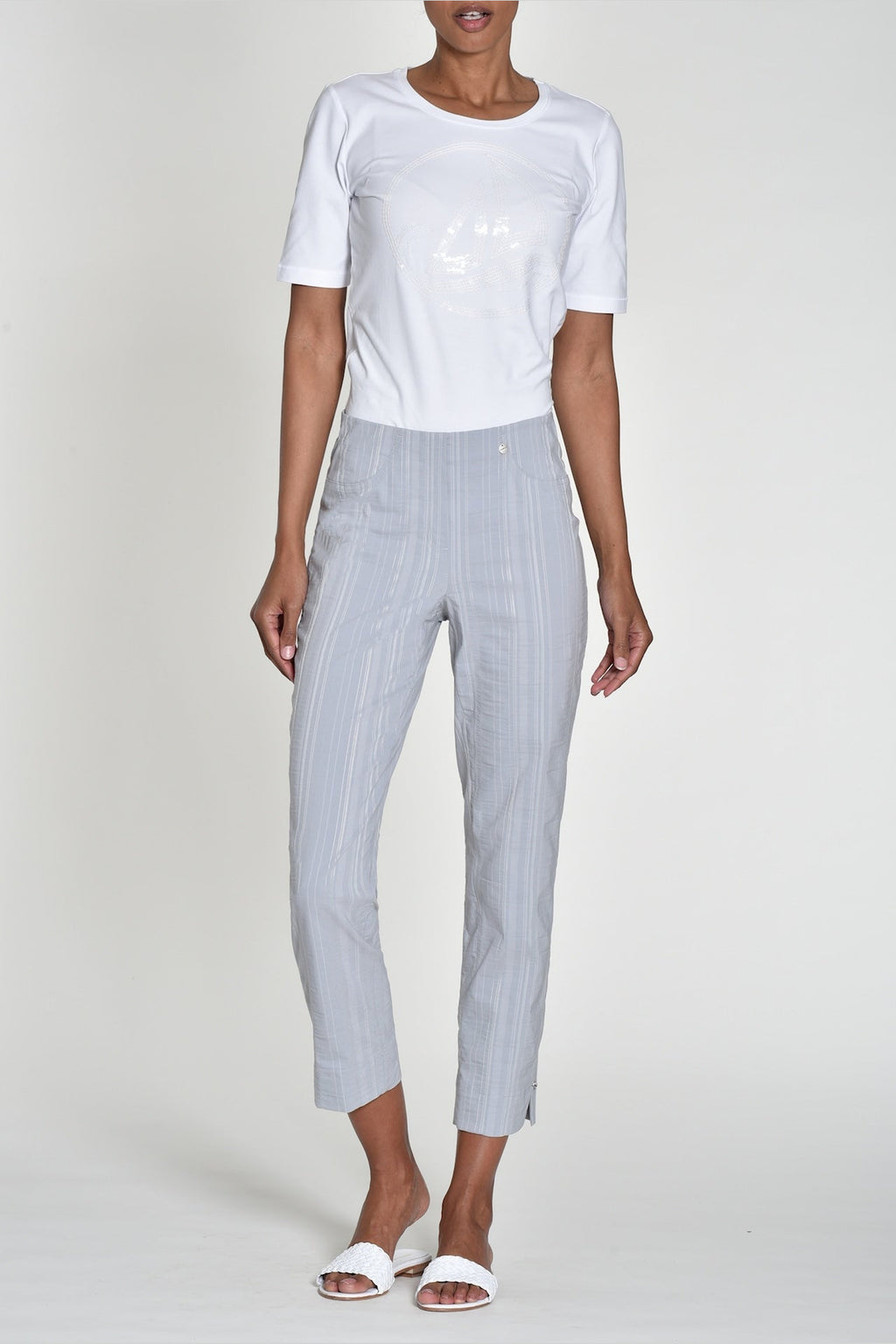 Robell Bella 09 Seersucker 68cm Trousers Pearl Grey 52642-54554 — Shop Robell at Dotique