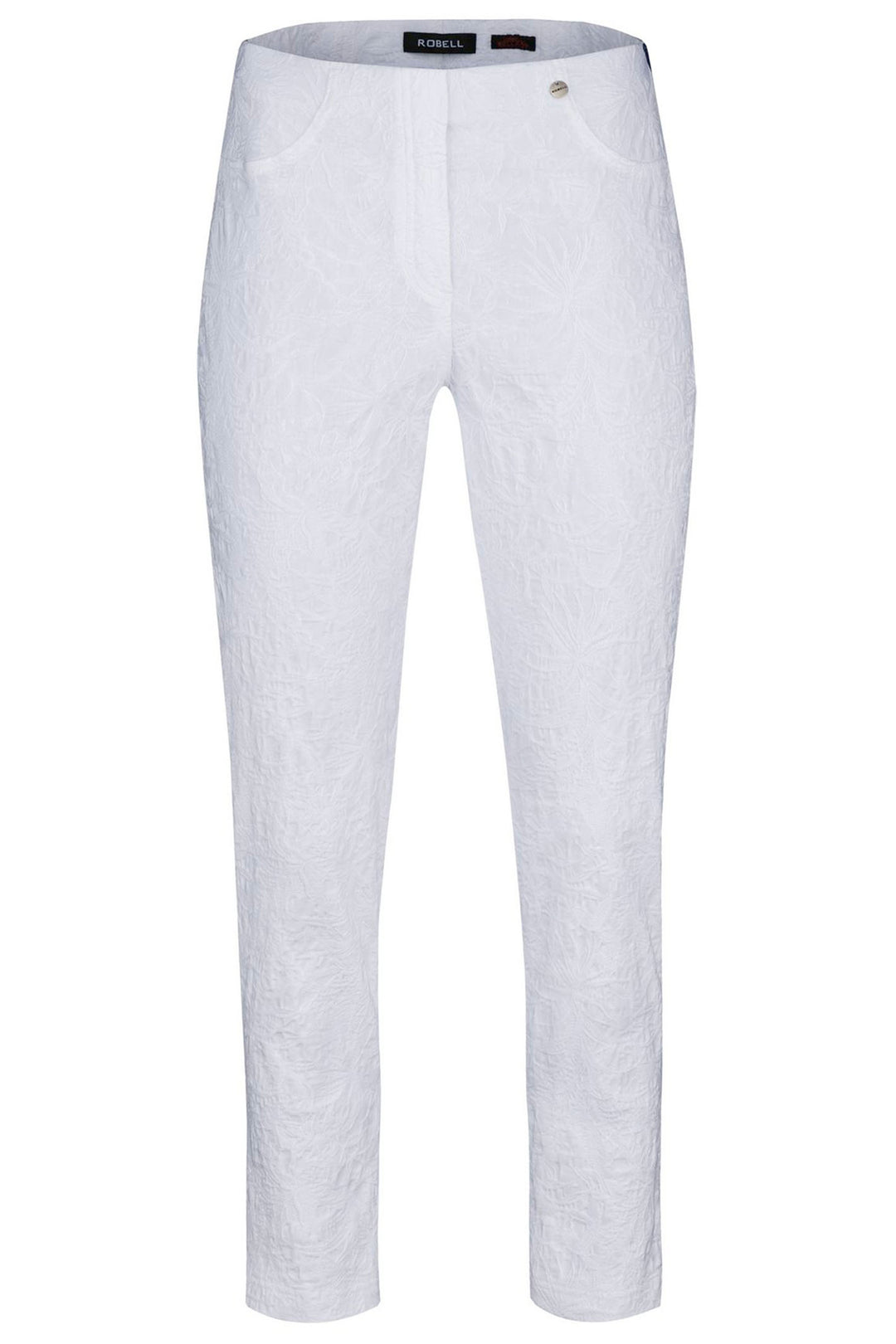 Robell Bella 09 51560 54401 Col 10 White Paisley Embossed Ankle Grazer Trousers 68cm - Dotique