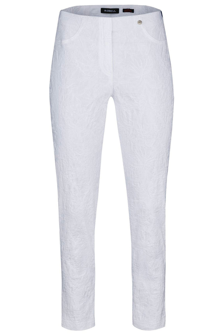Robell Bella 09 51560 54401 Col 10 White Paisley Embossed Ankle Grazer Trousers 68cm - Dotique