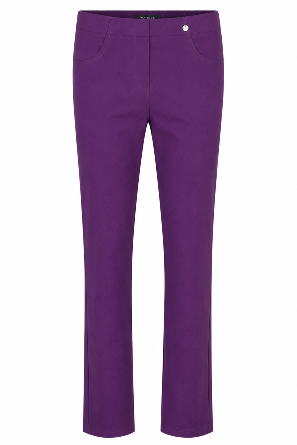 Robell Bella purple fleece-lined winter trousers with slim fit, elasticated waistband, straight leg and 73cm inside leg.