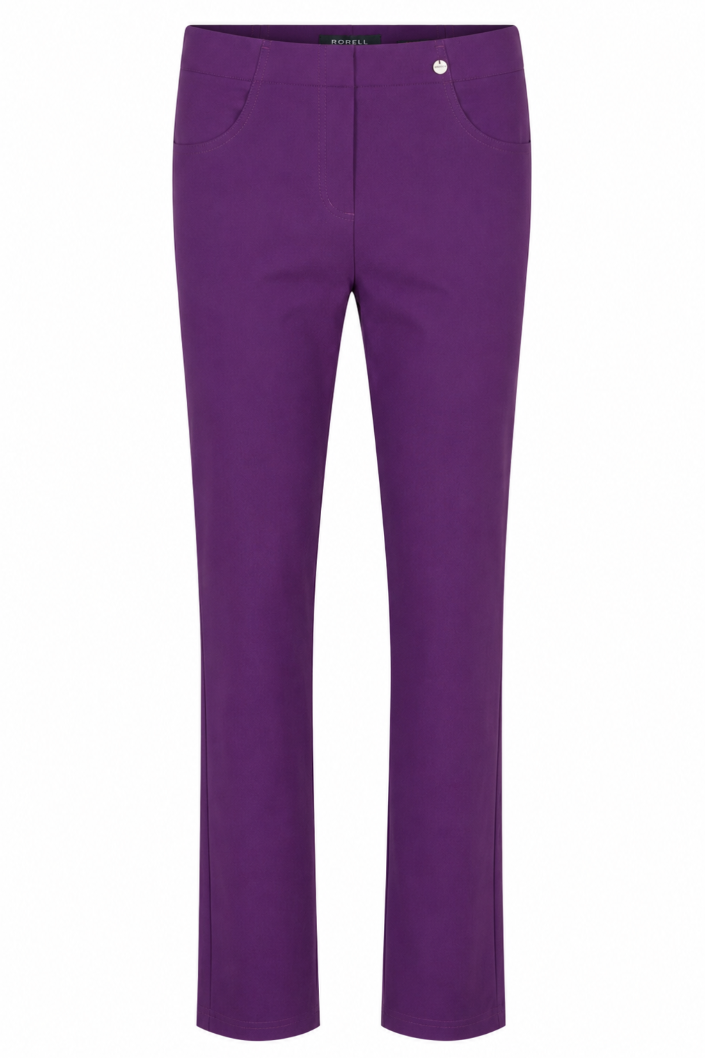 Robell Bella purple fleece-lined winter trousers with slim fit, elasticated waistband, straight leg and 73cm inside leg.