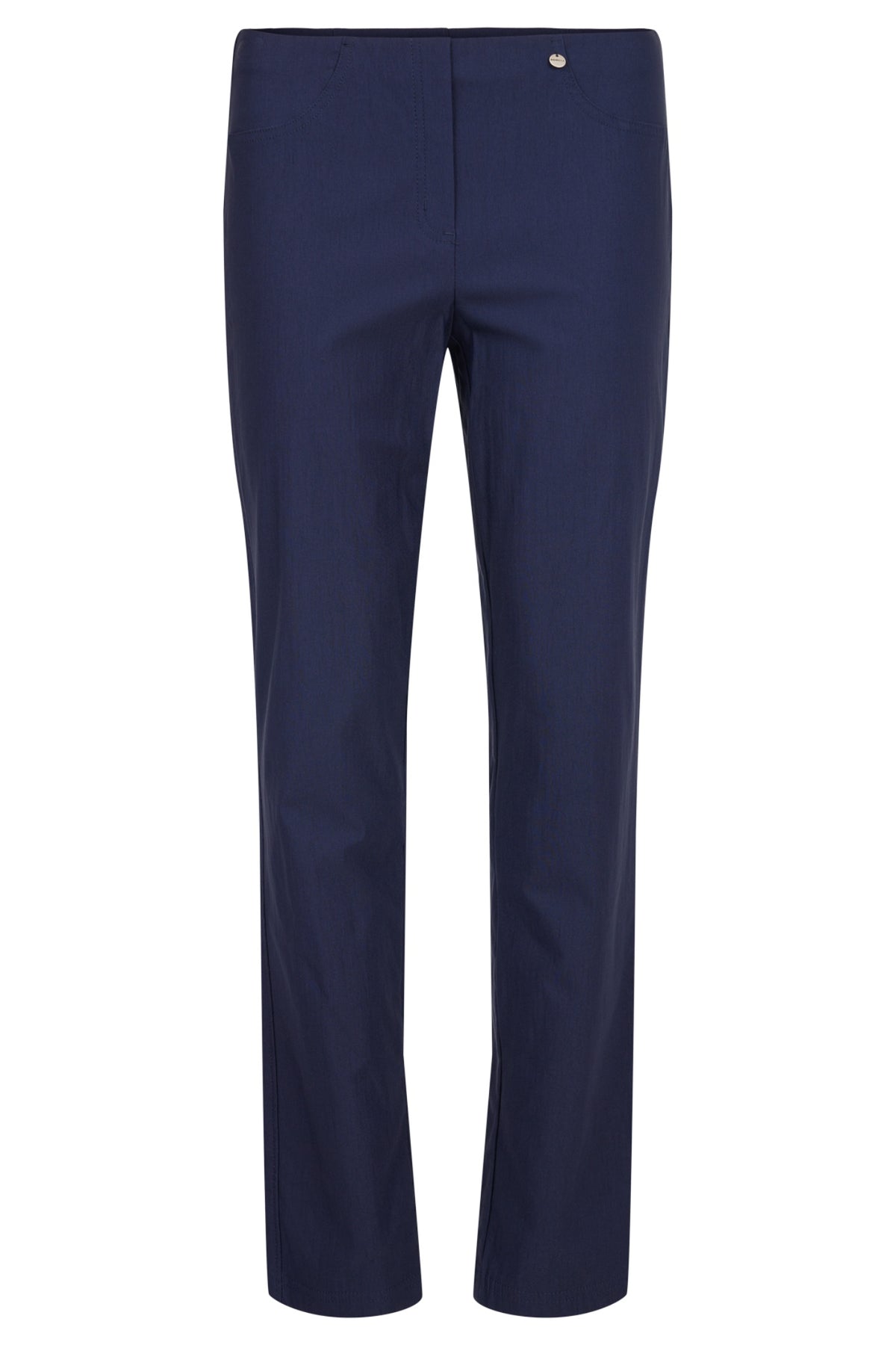 Robell Bella navy pull-on winter trousers with slim fit, fleece lining, elasticated waistband and 78cm inside leg — Shop Robell at Dotique