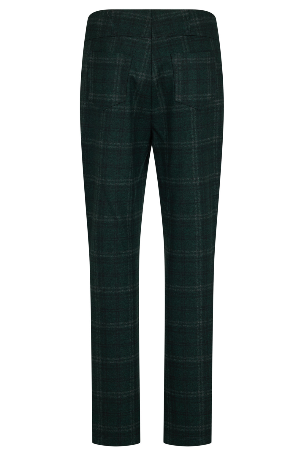 Robell Bella 78cm pull-on trousers in dark olive check with slim straight leg and elasticated waistband.