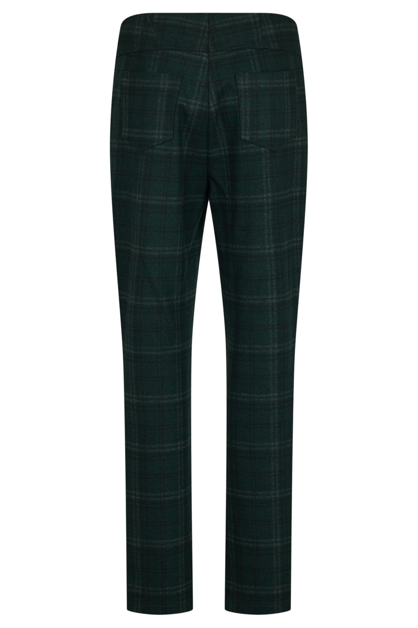 Robell Bella 78cm pull-on trousers in dark olive check with slim straight leg and elasticated waistband.