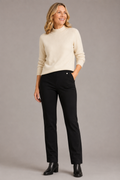 Robell Bella K black pull-on trousers with straight leg fit, elasticated waistband and soft winter jersey fabric, 73cm length.