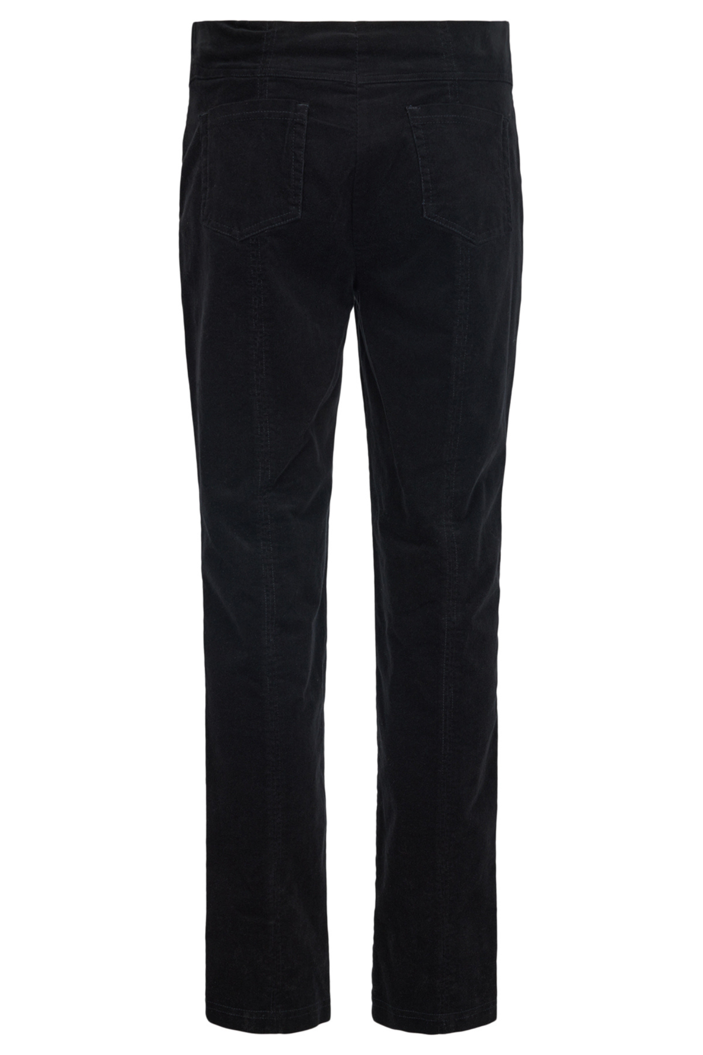 Robell Bella K black velvet cord trousers with straight leg fit, elasticated waist and 73cm inside leg.