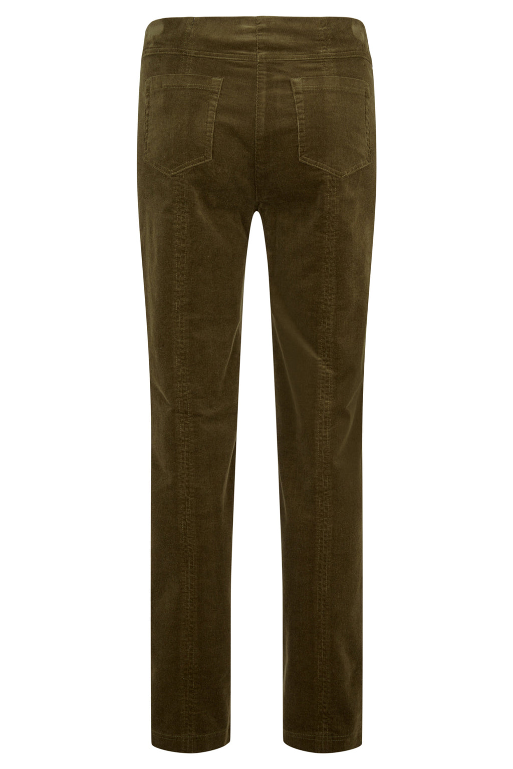 Robell Bella K olive velvet cord trousers with straight leg fit, elasticated waist and 73cm inside leg.