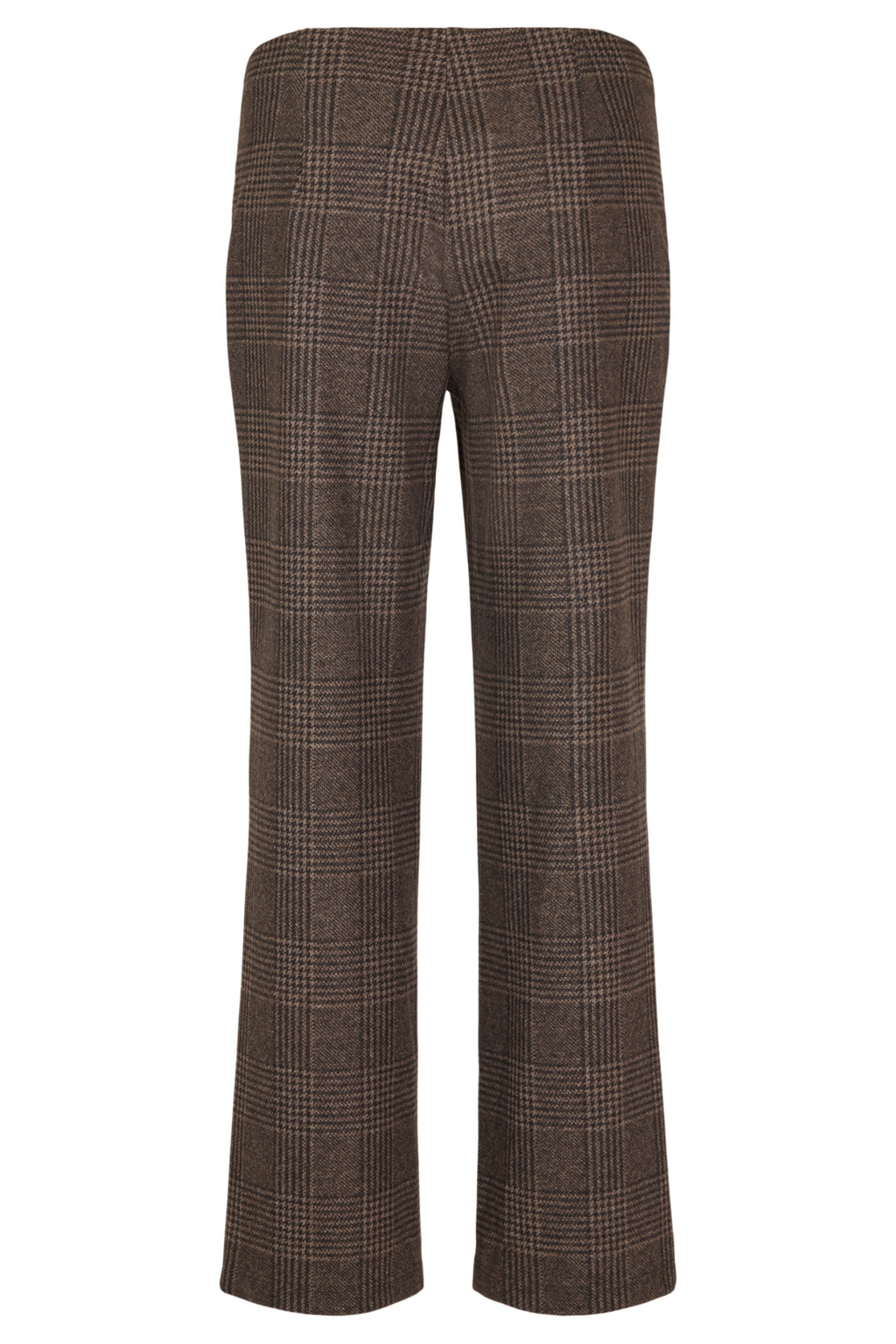 Robell Efi 78cm wide leg checked trousers in dark brown with pull-on waistband and stretch fabric.