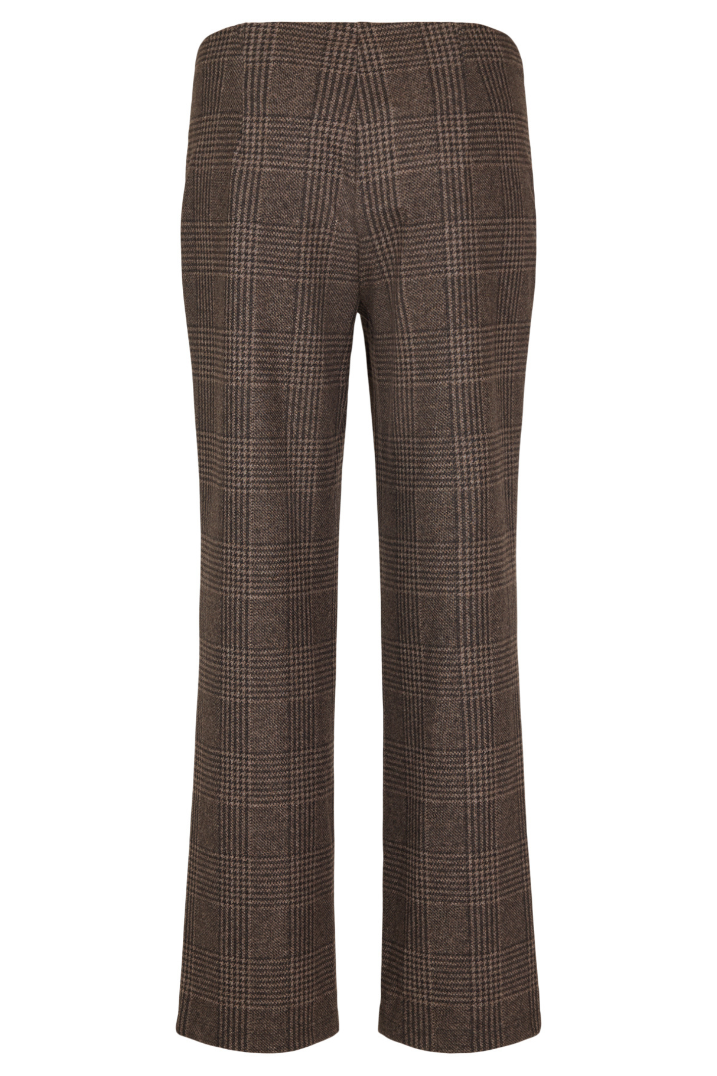 Robell Efi 78cm wide leg checked trousers in dark brown with pull-on waistband and stretch fabric.