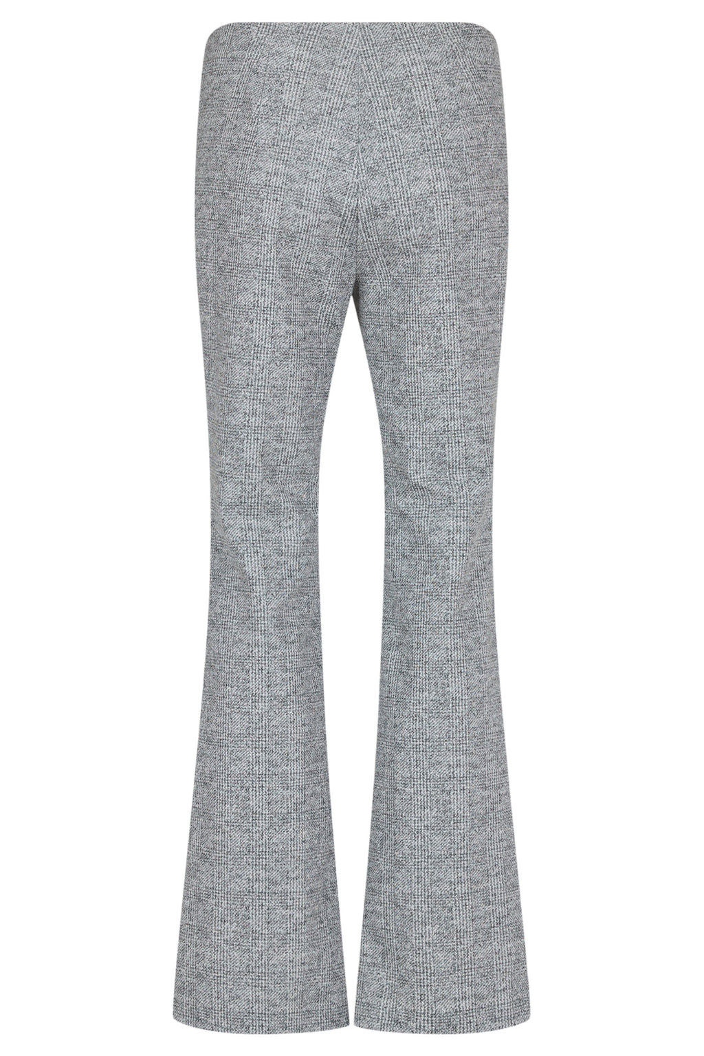 Robell Joella 82cm silver check flared trousers with pull-on waistband and slim fit through the hips and thighs.