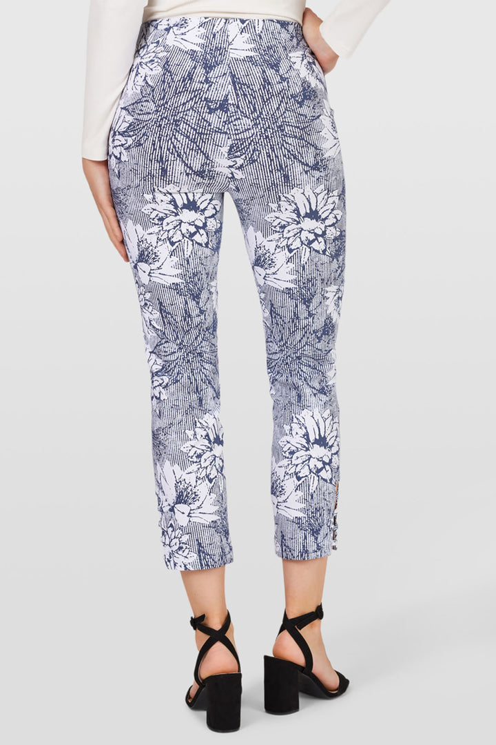 Robell Lena 09 52550 5468 Col 69 Navy Flower Print Ankle Detail Trousers 65cm - Dotique