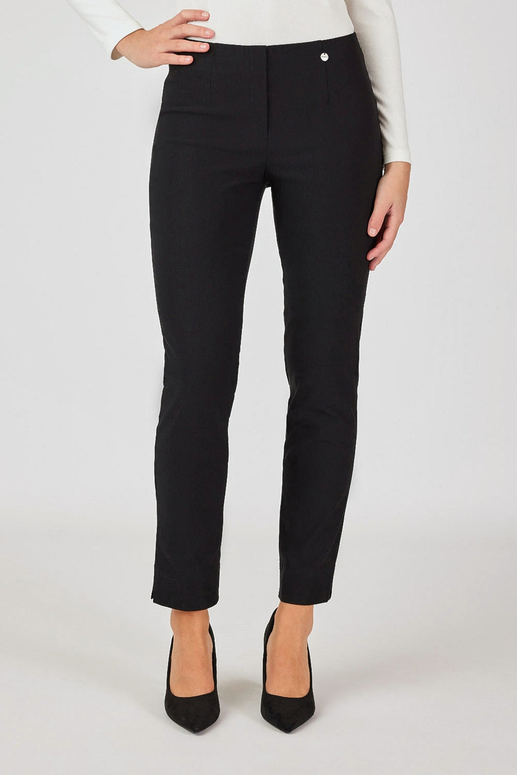 Robell Marie fleece lined trousers in Black (73cm), 51412-54025-90, front view — Shop Robell at Dotique