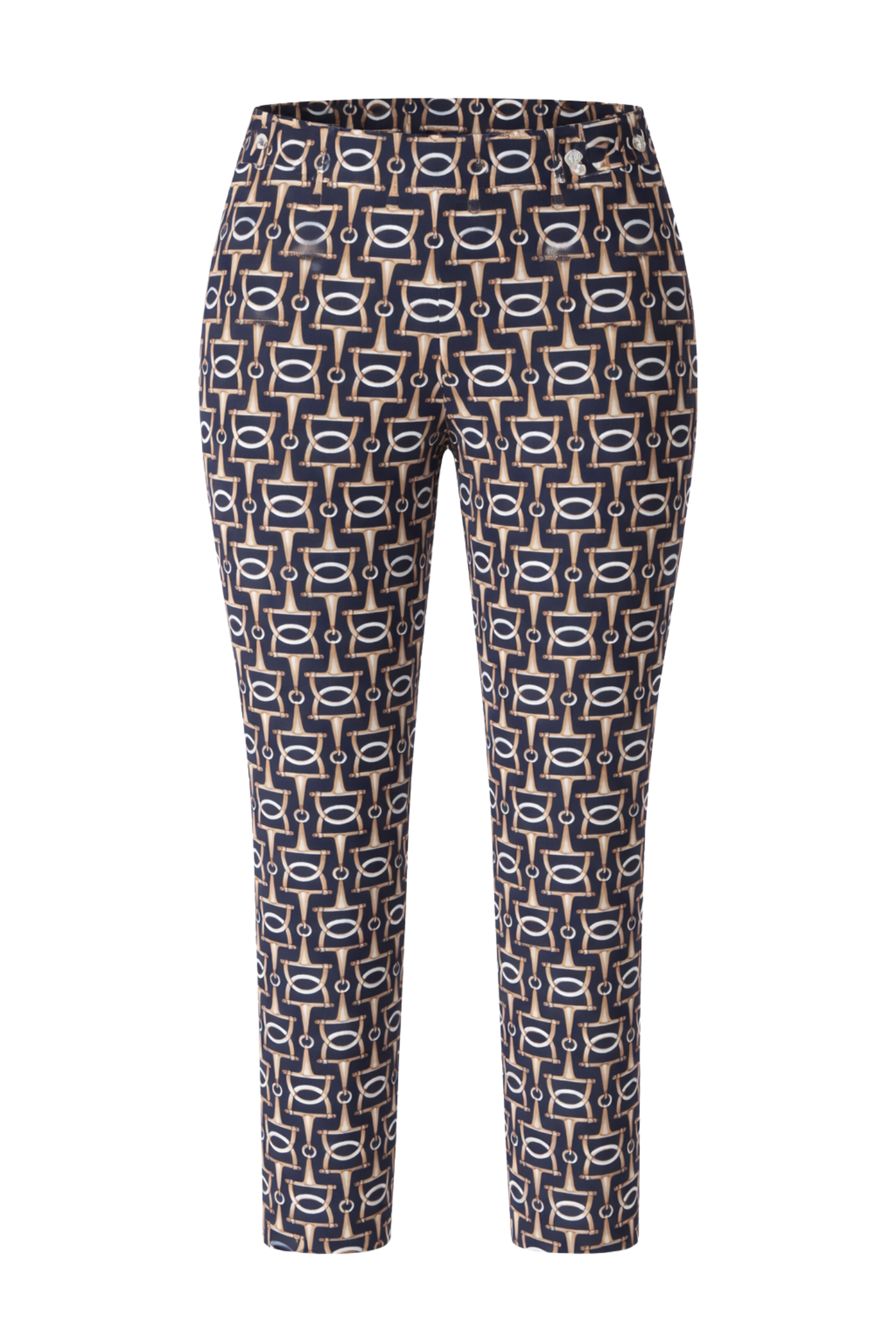 Front view of Robell Rose 09 Horsebit Print Trousers Navy 51622 55142 69 by Robell Shop Robell at Dotique