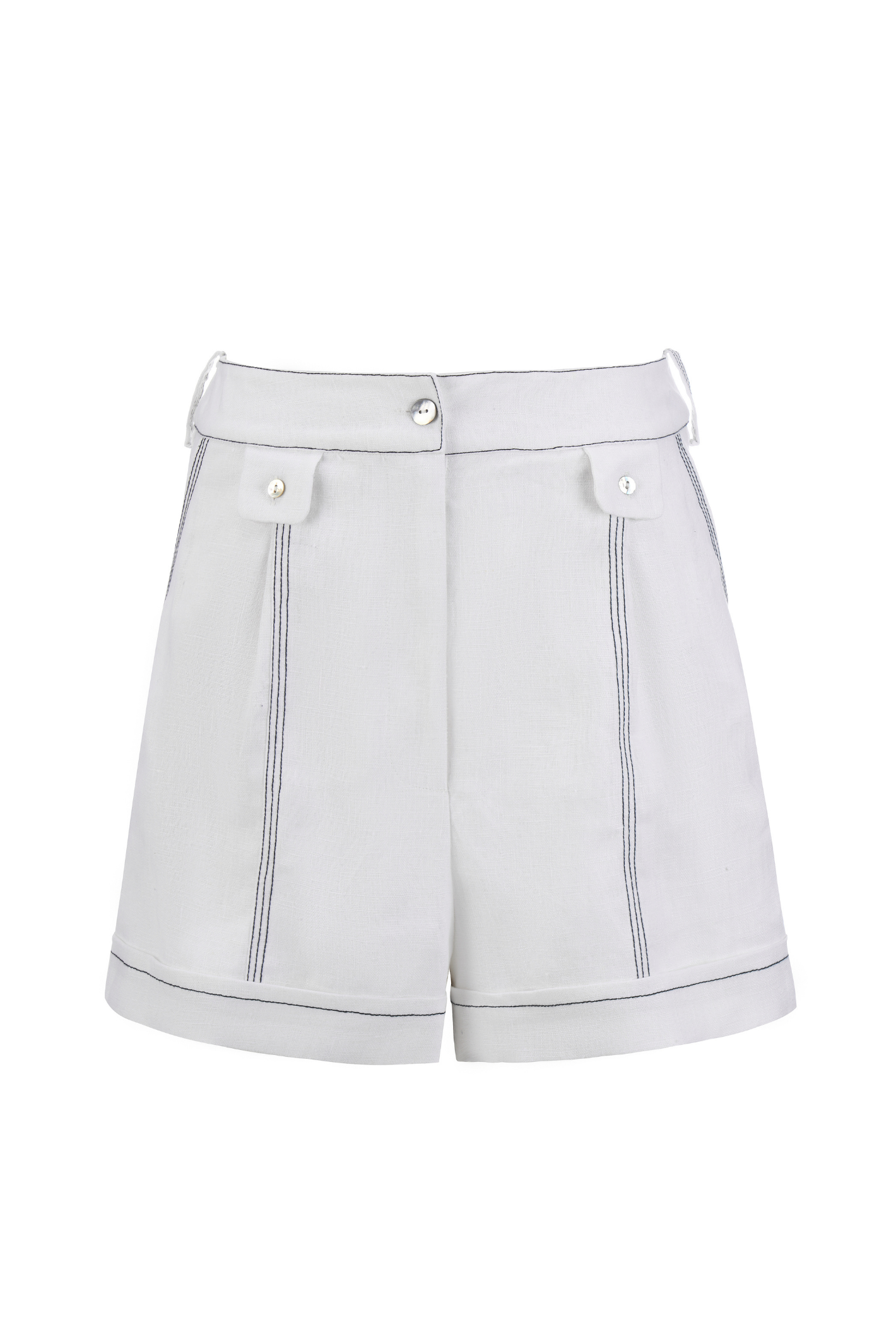 Sancia Rory Shorts in ivory with tailored fit and contrast stitching. Lightweight cupro fabric. Shop now at Dotique.