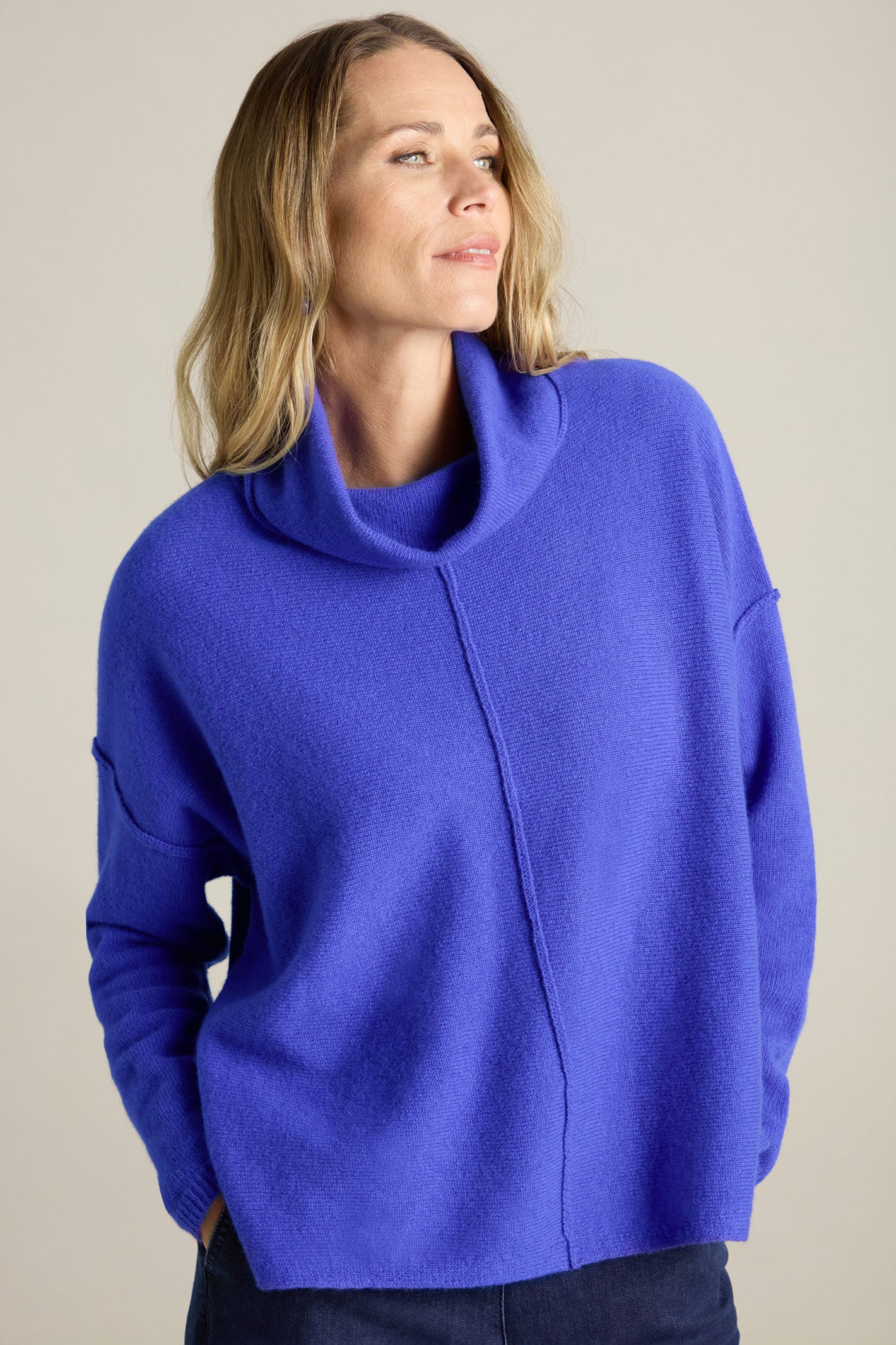 Sahara GOK6033 EFM Cobalt Cashmere Blend Yarn Cowl Neck Jumper Dotique