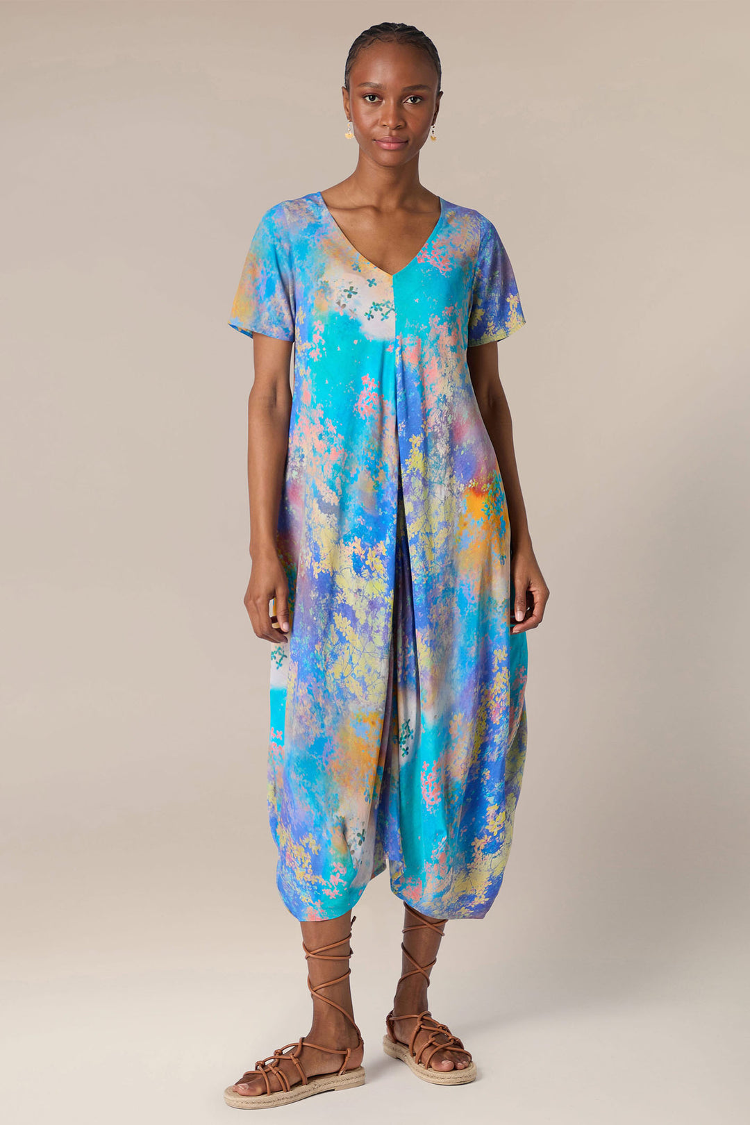 Sahara GRD1039-SDRS Blue Multicolour Summer Dreamscape Print Dress - Dotique