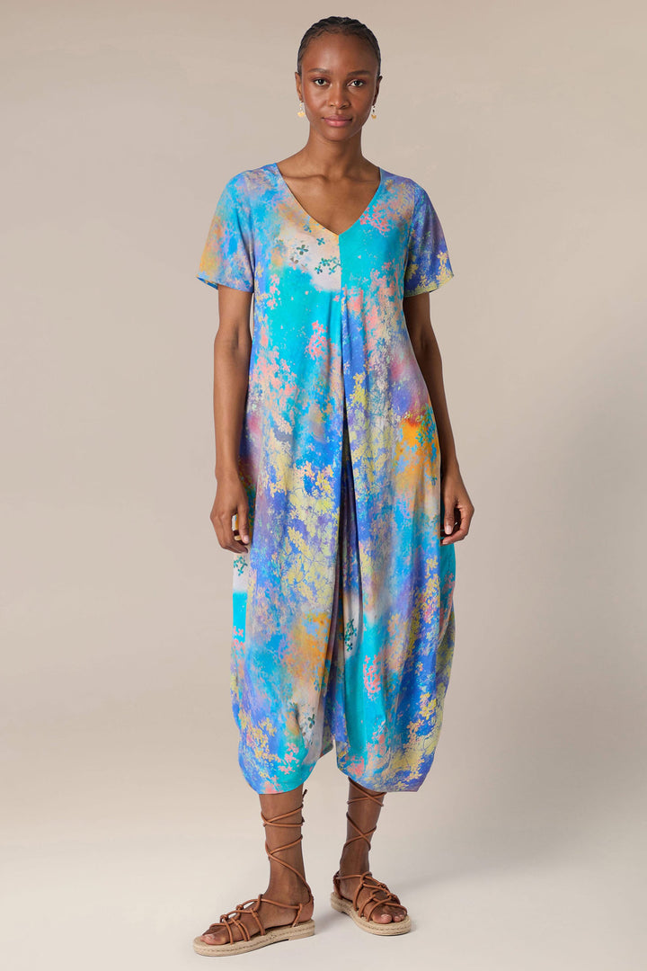 Sahara GRD1039-SDRS Blue Multicolour Summer Dreamscape Print Dress - Dotique