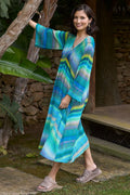 Sahara GRD5798-IZZM Blue Ikat Zig Zag Long Sleeve Dress - Dotique