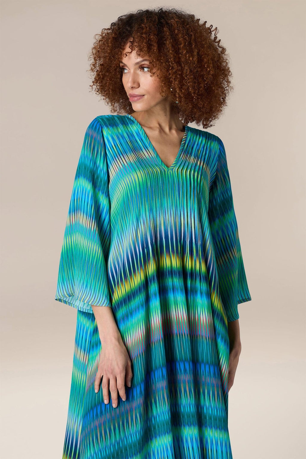 Sahara GRD5798-IZZM Blue Ikat Zig Zag Long Sleeve Dress - Dotique